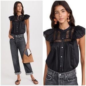 Rails Louella Pleated Sleeve Black Top in Large